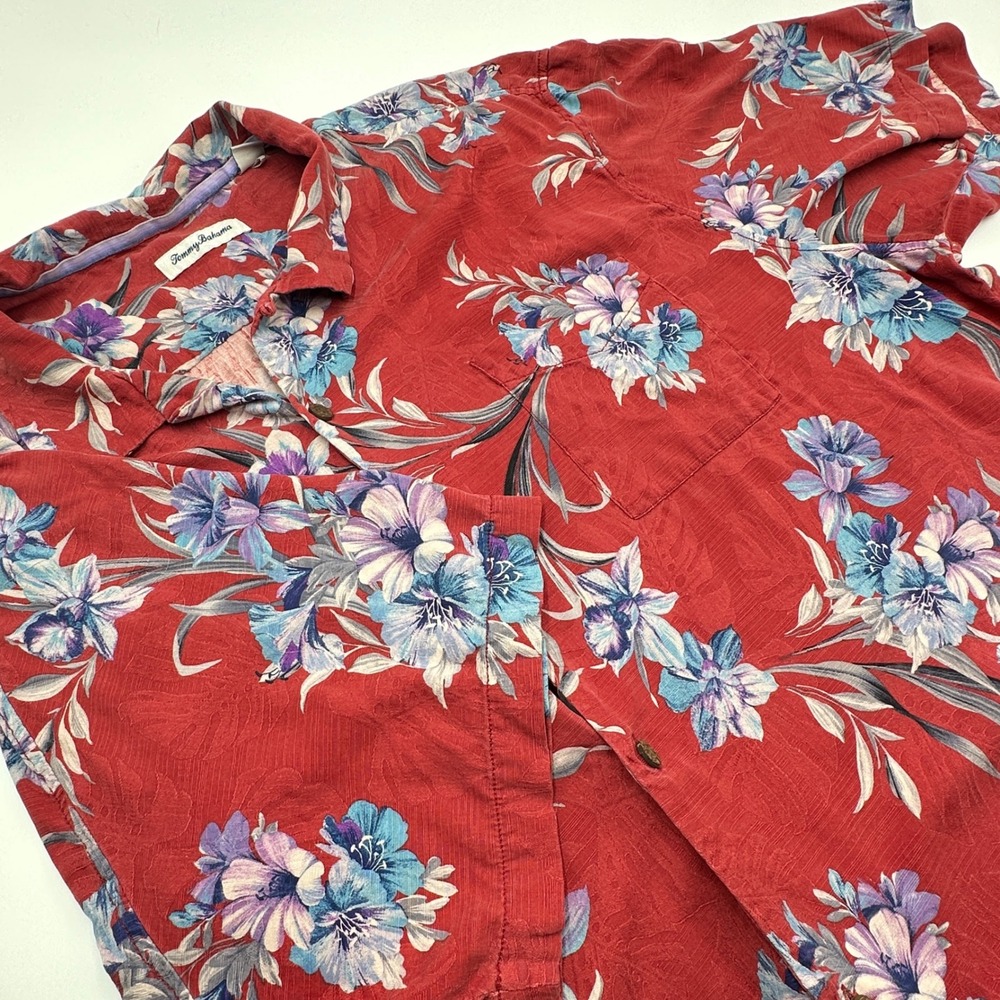 Tommy Bahama Button Up Mens XXXL Red Floral Silk Excellent Tropical Resort Wear